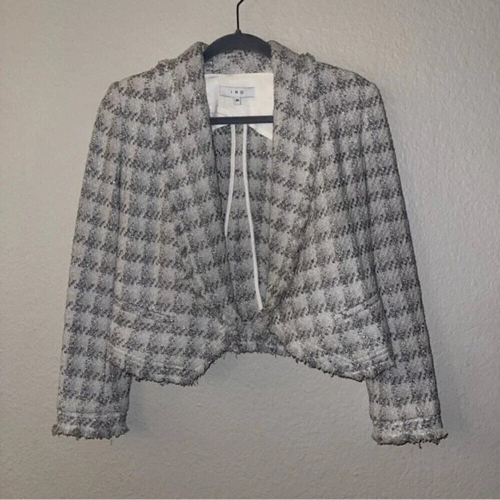 IRO quill tweed silver metallic open front jacket